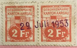 2 Gebührenmarken Kanton Aargau AG 2 Fr. - Fiskalmarken