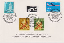 ++++Gedenkblatt Flugpost 1919-1920 mit LUZERN/Flugpost