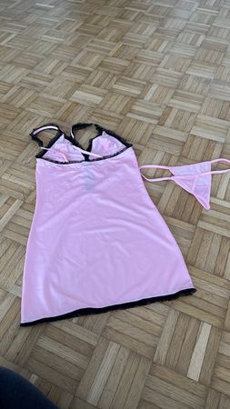 Nachthemd Set rosa mit schwarzer Spitze