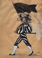 Fritz Boscovits, Orig. Aquarell, Fähnrich Fribourg. 1959