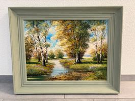 74cmbreitx59cmhoch/Öl Gemälde idyllischeSpätsommerLandschaft