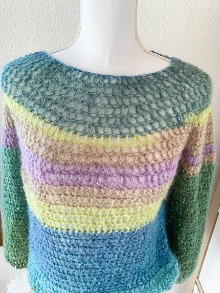 Maglioni & Felpe: Gehäkelte Topdown Pullover Pulli bunt – Nuovo (secondo la descrizione) da Carabbia venduto da katiamandelli 4