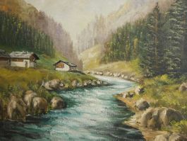 Kunst Ölgemälde altes signiertes Landschafts Gemälde   65 x