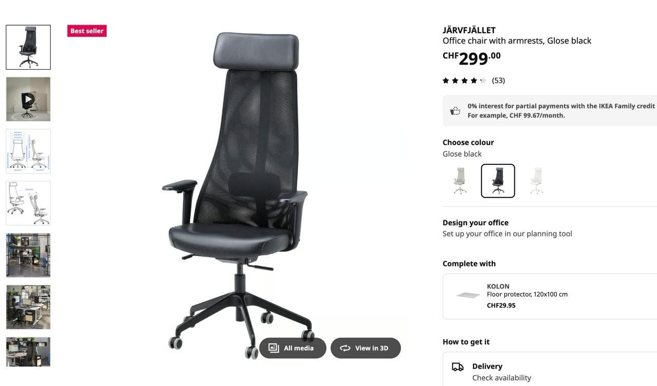 Sedie a rotelle: IKEA JÄRVFJÄLLET Office chair without armrests – Usato da Basel venduto da hmo_vd6m 3