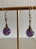 Paire de boucles d'oreilles vintage en argent et améthyste