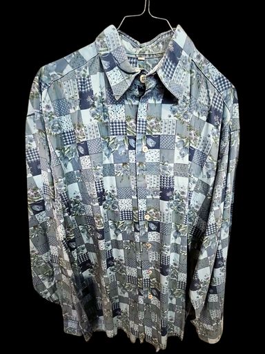 Chemises: TAKE OFF Patchwork Button-Down Hemd - Blau & Grau Blumenmust – D'occasion à Zug par vinokilo 1