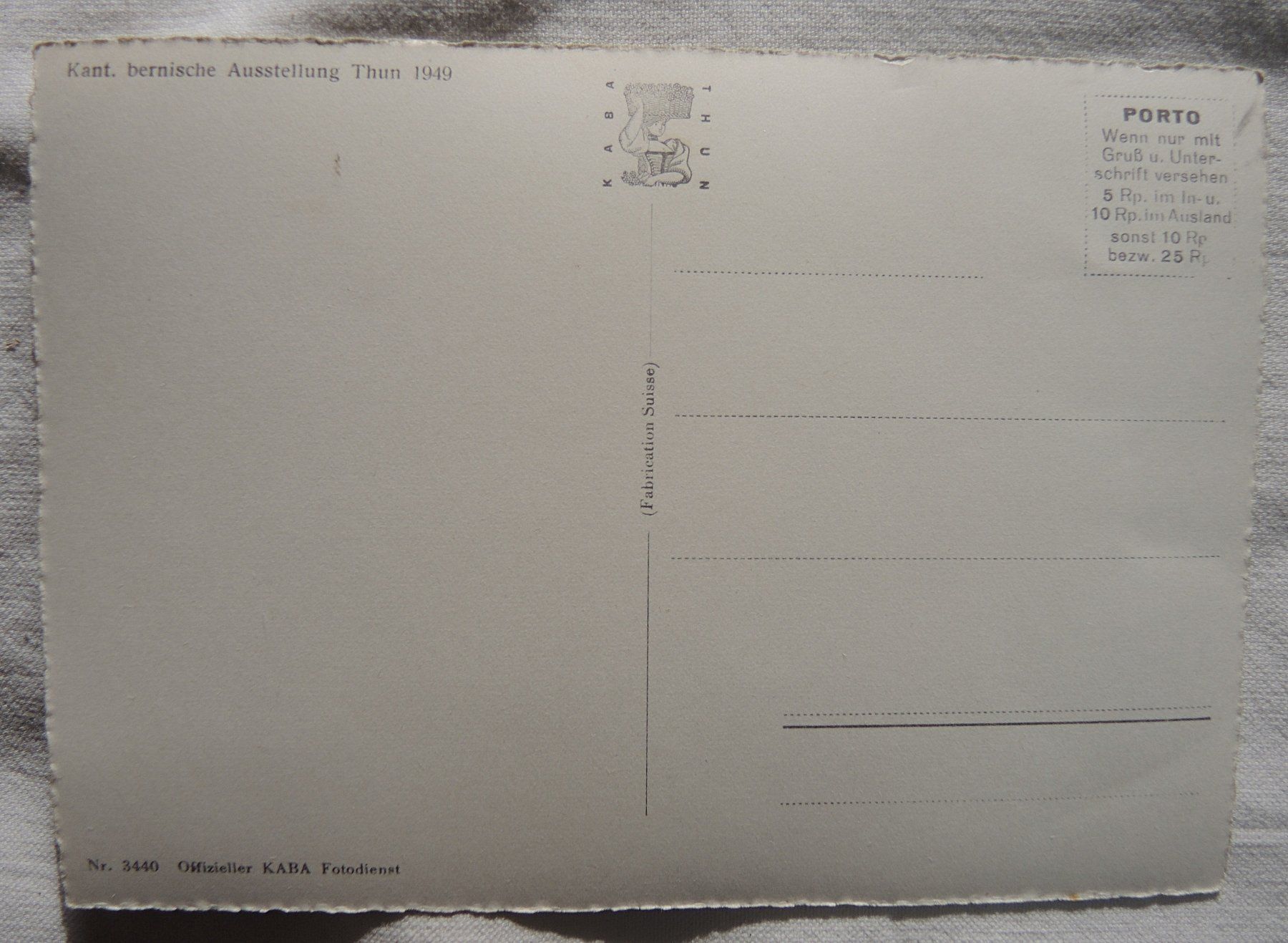 Ansichtskarten: Ansichtskarte KABA Ausstellung Thun 1949 – Gebraucht aus Niederried b. Kallnach von hanatim 1