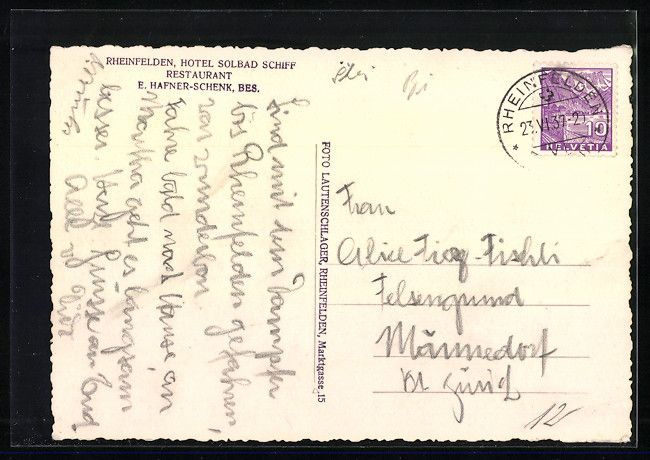 Cartoline postali: Rheinfelden, Hotel Solbad Schiff Restaur – Usato da Berlin venduto da bartko-reher 1