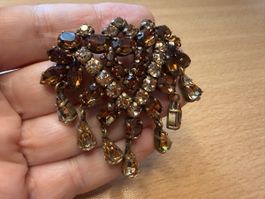 Vintage-Brosche mit bernsteinfarbenen Strasssteinen