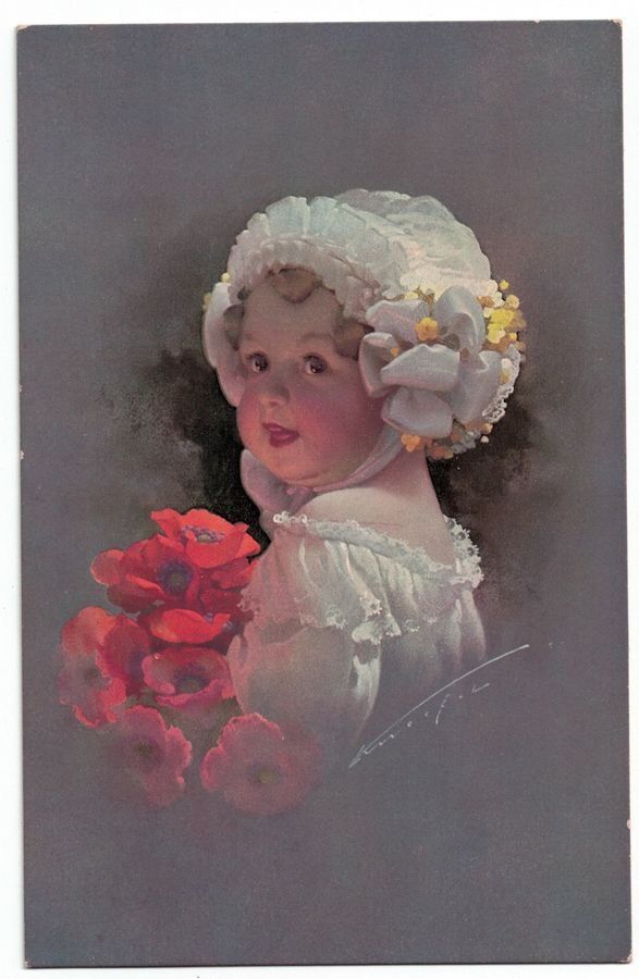 Cartoline postali: Kitsch: Kleinkind mit roten Blumen – Usato da Frauenfeld venduto da POML