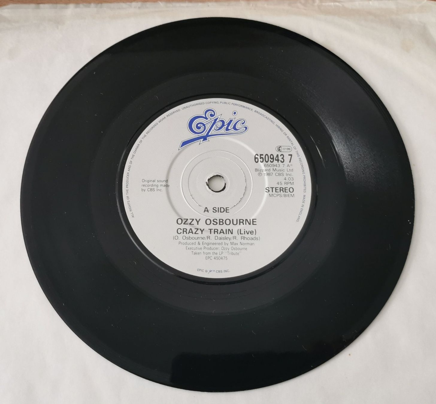 Dischi in vinile: OZZY OSBOURNE: Crazy train 7" Randy Rhoads Tribute – Usato da Münchwilen TG venduto da Swb 2