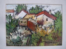 kleines Oelbild mit südlichem Dorf signiert