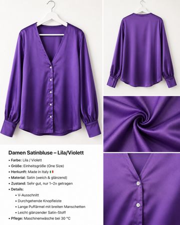 Damen Satinbluse Lila/Violett – One Size – Made in Italy
