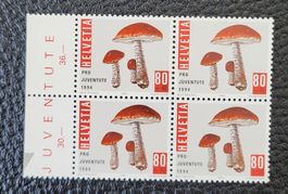 Briefmarken Pro Juventute 1994 Pilze 4er Block gebraucht