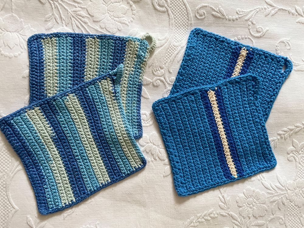 Gehäkelte Topflappen Set - 2-tlg Grau-Grün Mix 19x19cm