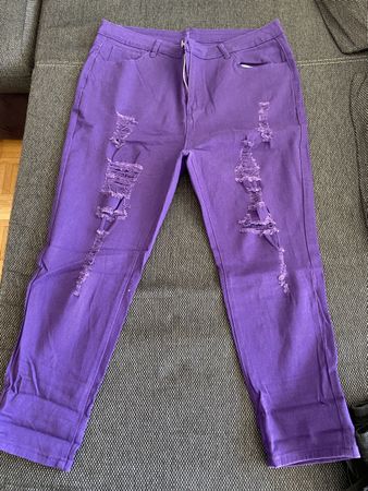 Coole Damen Jeans, Destroyed Look, Lila, Gr. 3XL