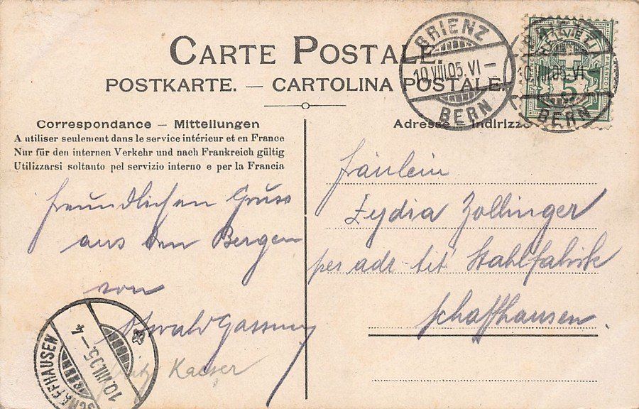 Ansichtskarten: Louèche, Passage Gemmi, circulée 1905 – Gebraucht aus Frauenfeld von POML 1