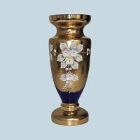 Dekorative Glasvase Kobaltblau Gold handbemaltes Blumendekor