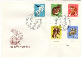 Pro Juventute Serie 1966 mit TAB (dt) auf offiziellem FDC