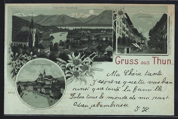 Ansichtskarten: Mondschein-Lithographie Thun, Hauptgasse – Gebraucht aus Berlin von bartko-reher