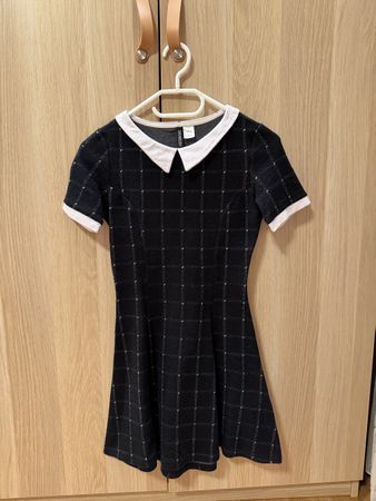 H&M Divided Black Checkered Dress with White Collar 36