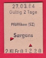 KARTON BILLETT, PFÄFFIKON(SZ) - SARGANS, 2.KLASSE, EINFACH