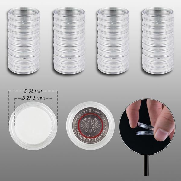 100 Capsules Rondes En Plastique Transparent 35 Mm – Ouverture En Croissant – Pour Pièces De Collection, Anti-poussière