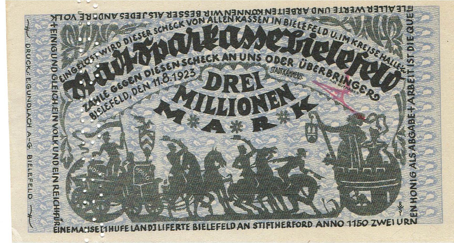 Banknoten: Bielefeld 3 Mil.Mark 11.08.1923 VZ+-VZ++ – Gebraucht aus Steffisburg von ber_8htf