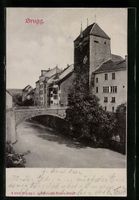 Brugg, Wasserpartie mit Brücke und Wohn