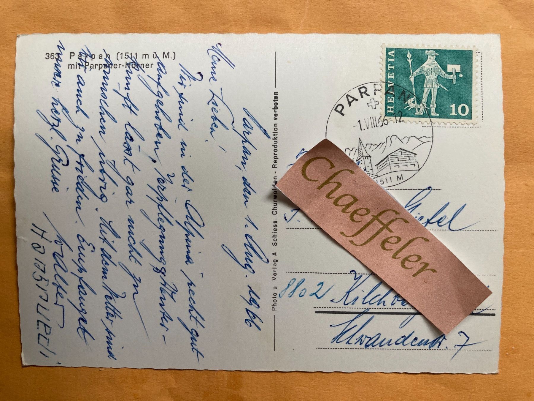 Ansichtskarten: 1966  363 Parpan mit Parpaner-Hörner – Gebraucht aus Zürich von Chaeffeler 1