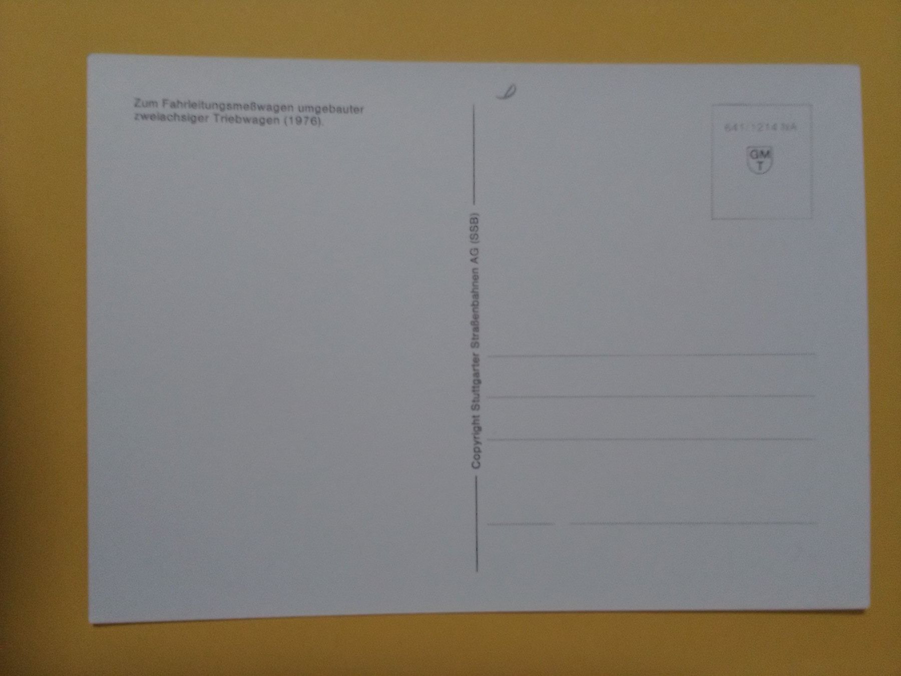 Cartoline postali: Fahrleitung Messwagen Stuttgart Strassenbahn – Usato da Küttigen venduto da Melisch1000 1