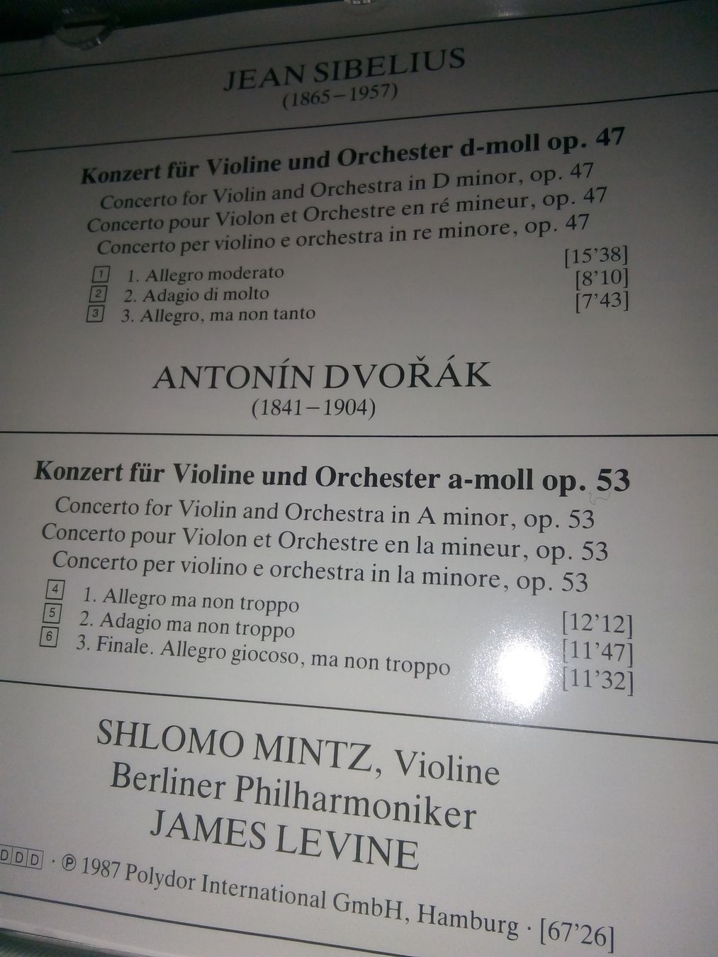CDs: Sibelius & Dvorak: Violinkonzerte - Berliner Philharmoniker – Gebraucht aus St. Gallen von elk2021 2