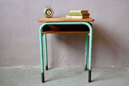 Pupitre écolier vintage années 50 métal vert menthe et bois