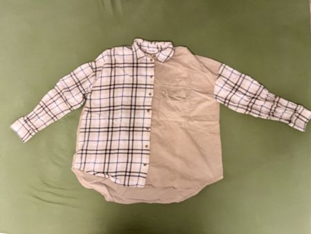 Damen Hemd Karomuster beige Langarm Grösse S