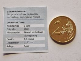 Malta 2 Euro 2008 Bimetall mit 24 Karat UNC.