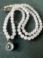 Rosenquarz Collier mit Cabochon Anhänger Silber 925 + MPze