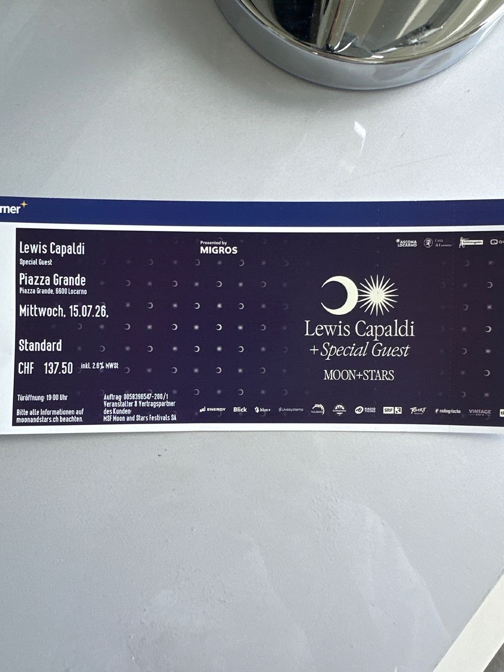 Biglietti: Ticket Lewis Capaldi – Nuovo e nell'imballaggio originale da Cham venduto da ben_8jv6