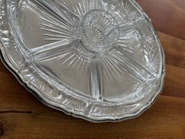 Edles Vintage Tablett versilbert  Kristalleinsatz Apéro 🥂