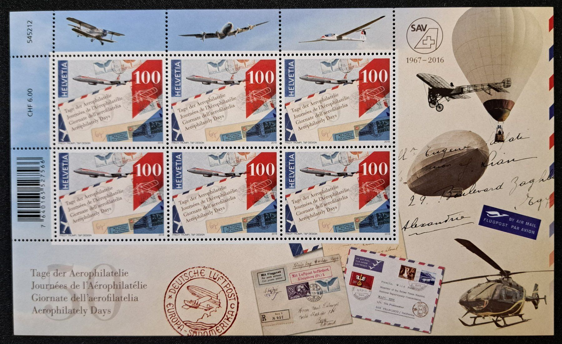Alle Briefmarken: Tage der Aerophilatelie Kleinbogen postfrisch 2016 – Gebraucht aus Unterägeri von PhilatelieStudiger