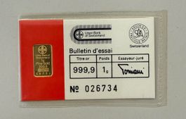 Goldbarren UBS Argor 1g Feingold 999.9 im Originalblister