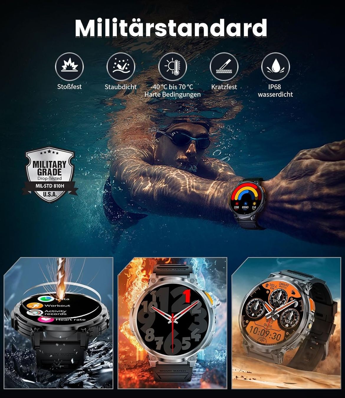 Smartwatch: Smartwatch Herren HD Großes Display mit 2 Armbändern – Nuovo e nell'imballaggio originale da Geneve venduto da Titi2008 8