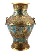 Vase bronze cloisonné decor egyptien Chine Japon 26.5 cm