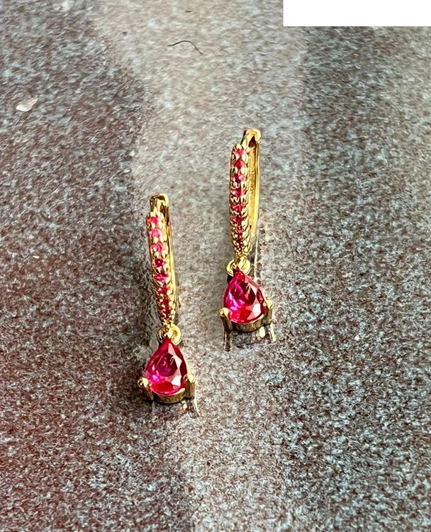 Boucles D'oreilles Dormeuses Acier Inoxydable Doré Et Pierre Rose - Femme - Neuves Avec étiquettes