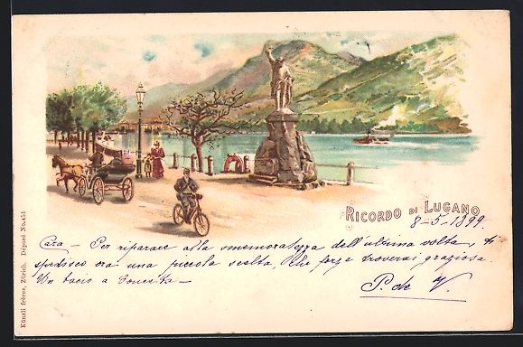 Ansichtskarten: Litho Lugano, Uferpromenade mit Postkuts – Gebraucht aus Berlin von bartko-reher