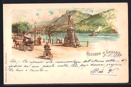 Litho Lugano, Uferpromenade mit Postkuts