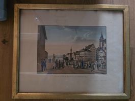 coloriertes Bild Stich Gold Rahmen Zürich Schmid / Hürlimann
