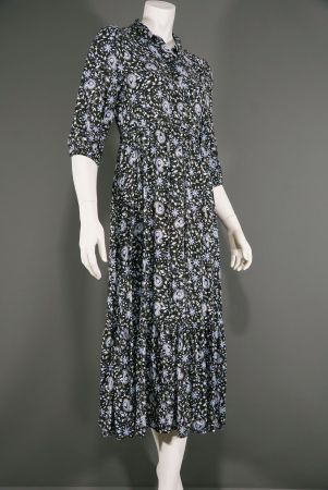 Blusen-Sommerkleid von Zara schwarz-weiss-blau geblumt