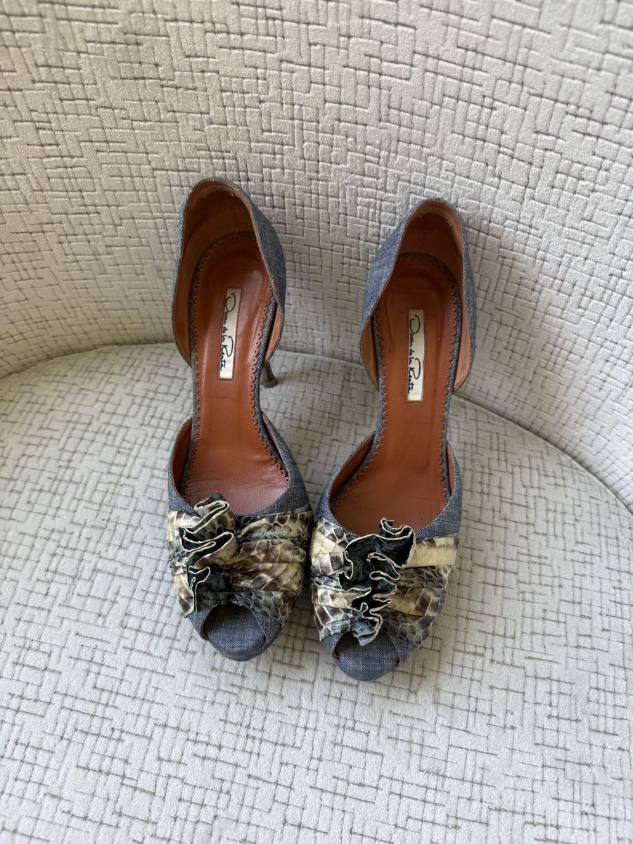 Damenschuhe: Escarpins Oscar de la Renta denim et python – Taille 38 – Neu (gemäss Beschreibung) aus Genève von iry_67wr 2