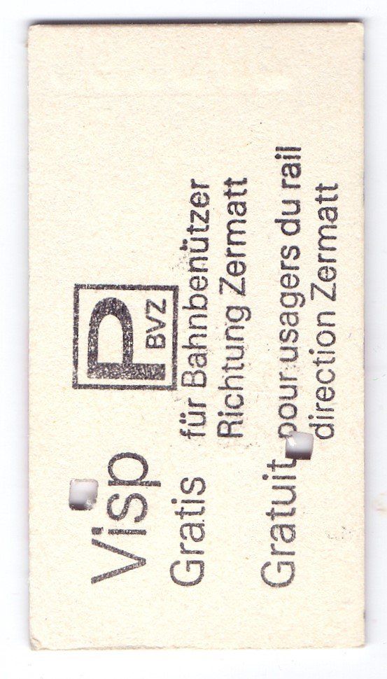 Biglietti: Billette Täsch - Zermatt – Usato da Langenthal venduto da Sammlungs_aus 1