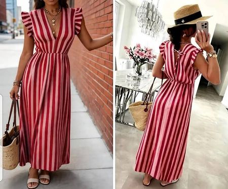 Sommerkleid L-XL, Rosa/Rot gestreift, Neu!